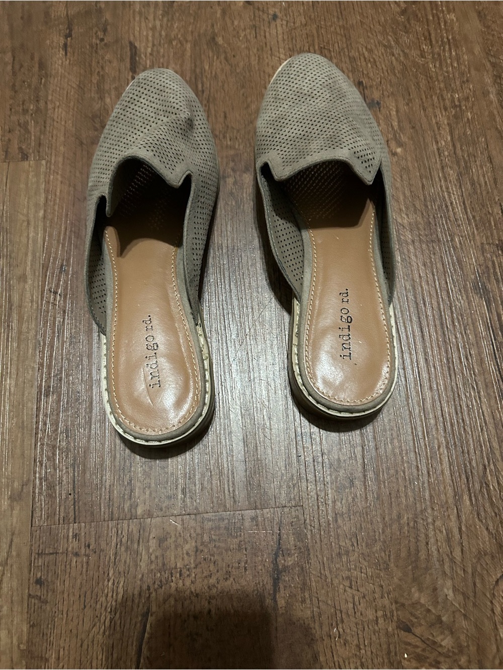 Indigo Taupe Perforated Suede Slip-On Mules - Picture 3 of 4
